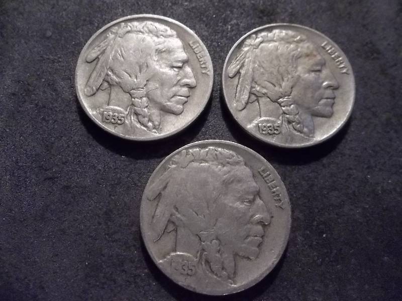 1935 P, D, S Buffalo Nickels