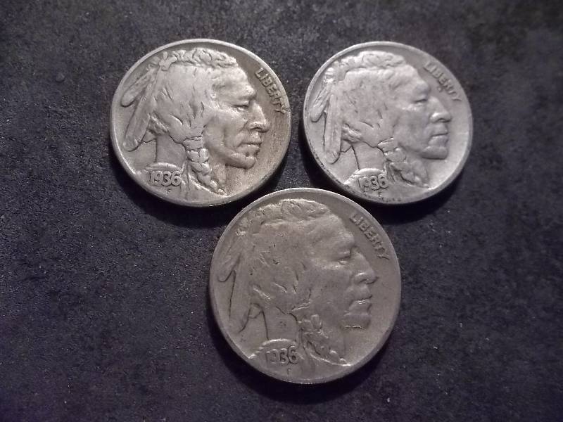 1936 P, D, S Buffalo Nickels