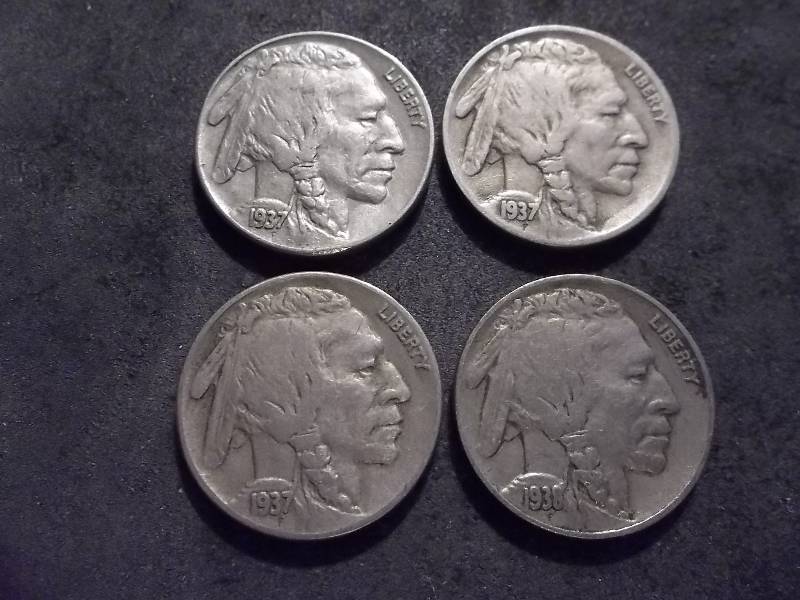 1937 P, D, S, 1938 D Buffalo Nickels