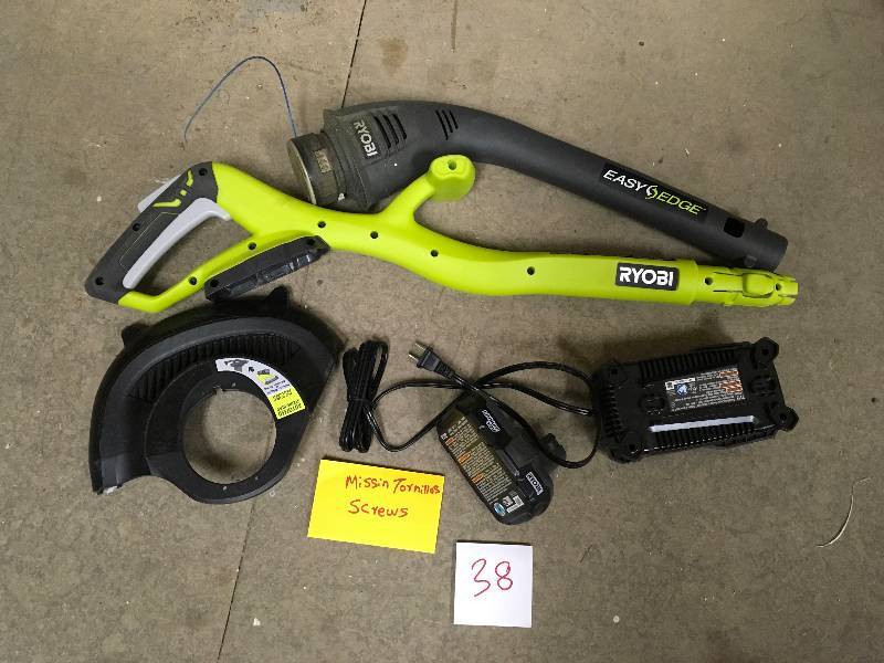 RYOBI ONE 18-Volt Lithium-Ion Electric Cordless String Trimmer and Edger - 1.3 Ah Battery and Charger Included Missing Screws