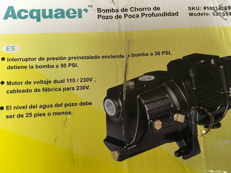 Acquaer 12 HP Dual Voltage Cast Iron Shallow Well Jet Pump Model SJC050 Not Used