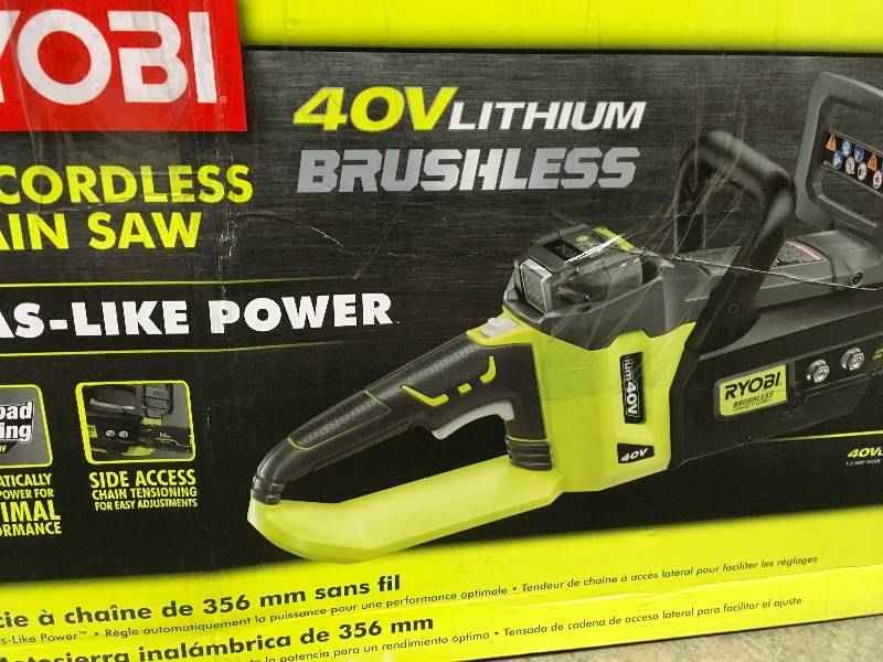 Ryobi 14 in. 40-Volt Brushless Lithium-Ion Cordless Chainsaw 1.5 Ah Battery and Charger Included Not Used