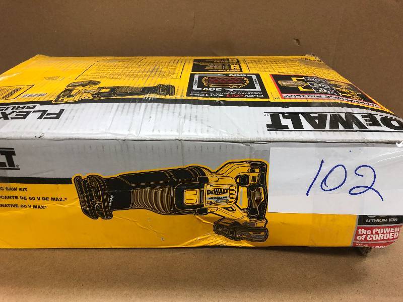 DEWALT FLEXVOLT 60-Volt MAX Lithium-Ion Cordless Brushless Reciprocating Saw with (1) Battery 2Ah, Charger and Contractor Bag Model#  DCS388T1  not used