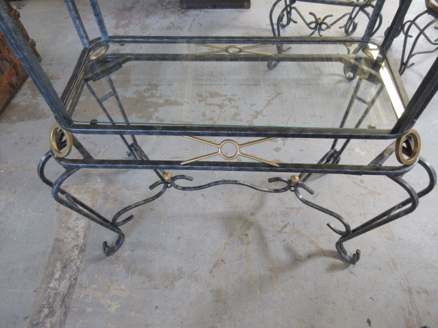 lot 128 image: WROUGHT IRON AND GLASS ETAGERE