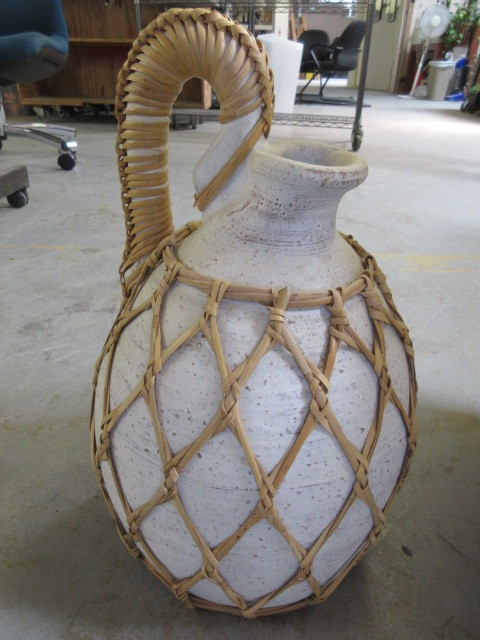 lot 148 image: 3 POTS WITH RATTAN WEAVE ACCENTS