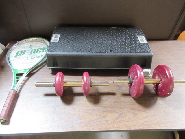 lot 170 image: PRINCE TENNIS RACKET, STEPPER AND WEIGHTS