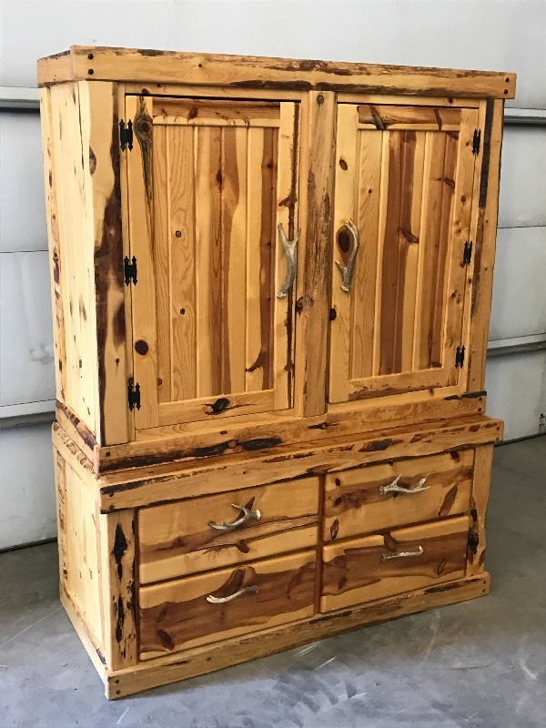 lot 1 image: Hand-Crafted Wooden Two-Piece Wardro...