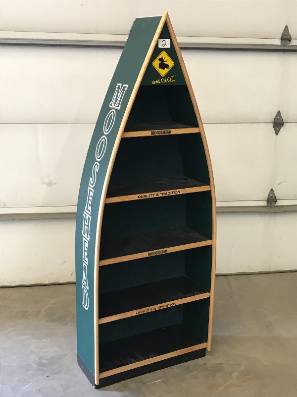 lot 2 image: Moosehead 5-Level Wooden Canoe Shel...