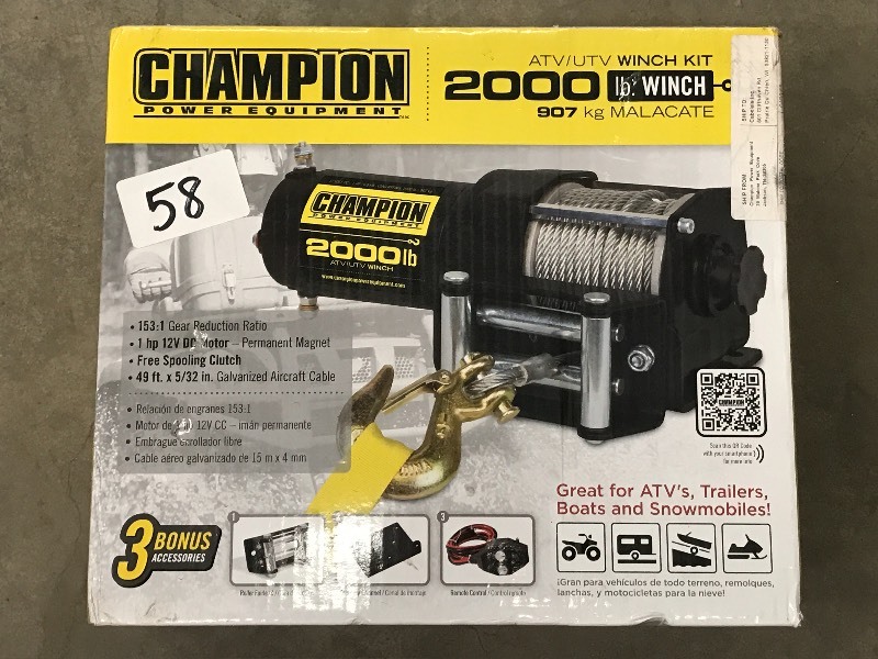 lot 58 image: New Champion 2000# ATVUTV Winch Se...