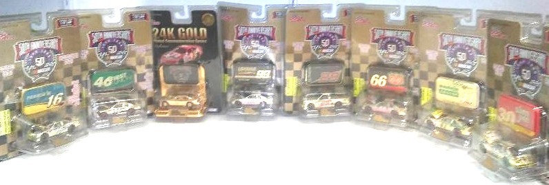 lot 36 image: 8 Racing Champions 50th Anniversary NASCAR, gold-plated limited-edition cars, 1998 collectible