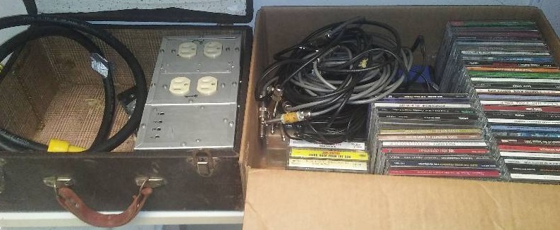 lot 61 image: Homemade bus strip, PA courts, 122 extension cord, CDs and cassette