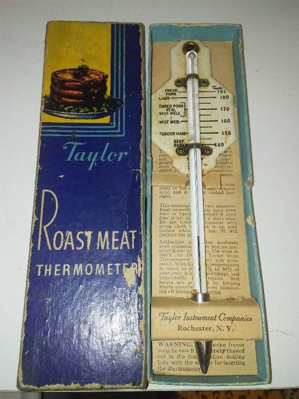 lot 67 image: Vintage Taylor roast meat thermometer in box with instructions