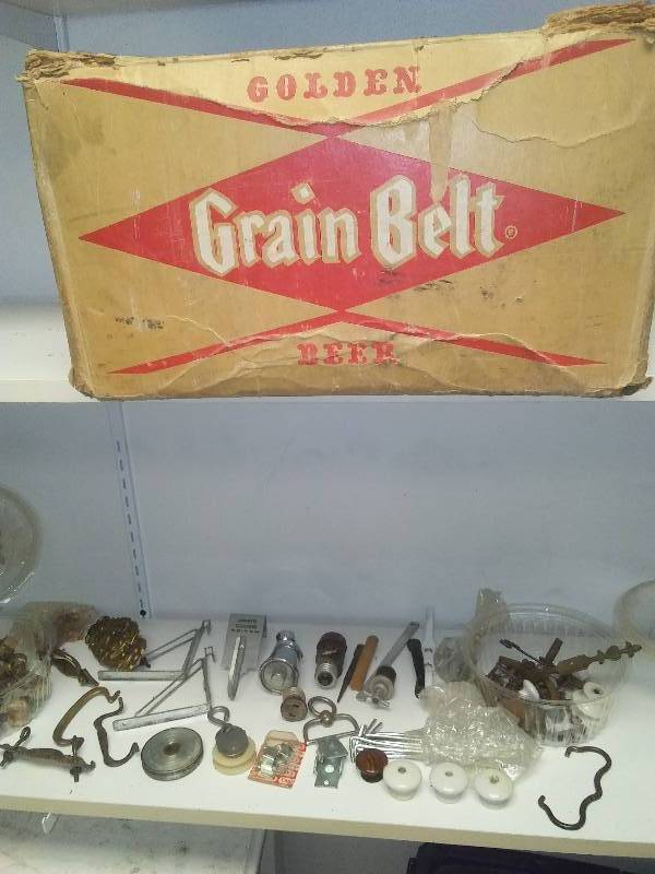lot 83 image: Vintage cabinet hardware, wood casters and more