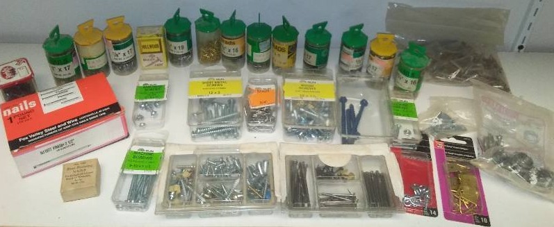 lot 100 image: Miscellaneous Nails, Brads, screws, bolts and more