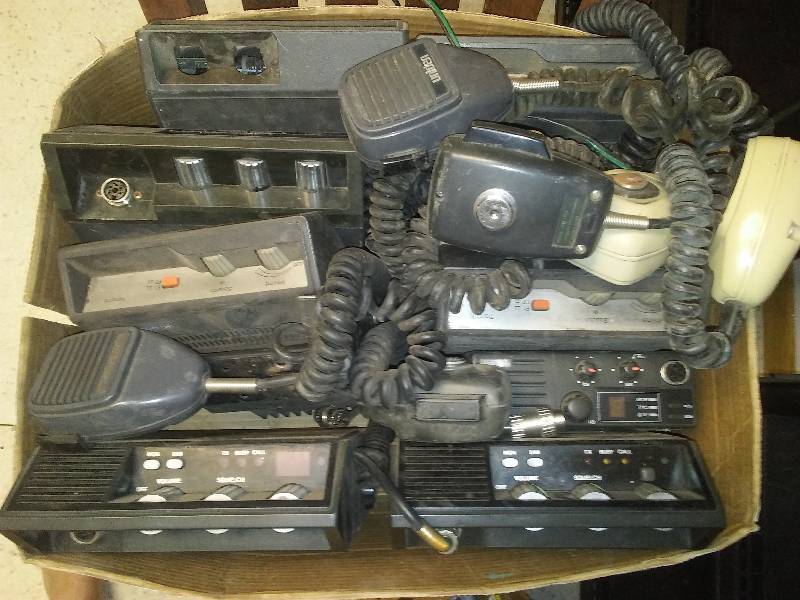 lot 110 image: Box of two-way radios, working at time they were removed