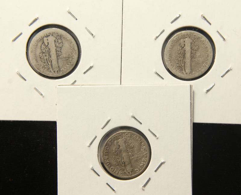 GROUP OF 3 SILVER MERCURY DIMES 1918, 1926, 1930