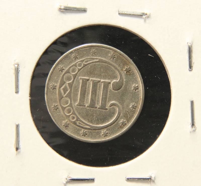 1853 US THREE CENT SILVER TRIME