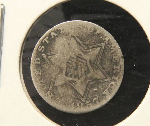 1857 US THREE CENT SILVER TRIME