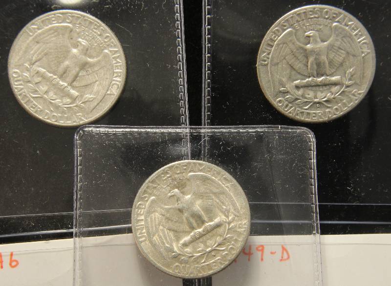 3 SILVER WASHINGTON QUARTERS  1946 1949-D 1952-S