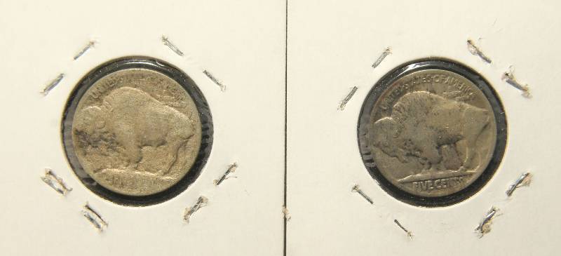 (2) 1913 BUFFALO NICKELS TYPE 1 & TYPE II
