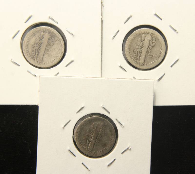 3 MERCURY DIMES 1924, 1924-D & 1925-S