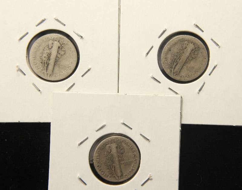 3 MERCURY DIMES 1920, 1926-D & 1928