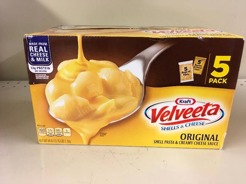lot 9 image: VELVEETA SHLS & CHS 5 PK, RETAIL $10.99