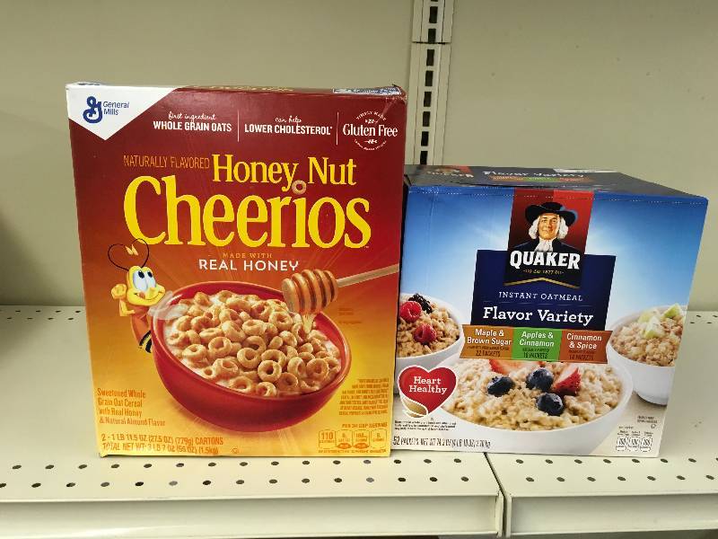 lot 30 image: QUAKER INST OATMEAL 52CT, RETAIL $9.79 AND  HONEY NUT CHEERIOS 55 OZ, RETAIL $7.99