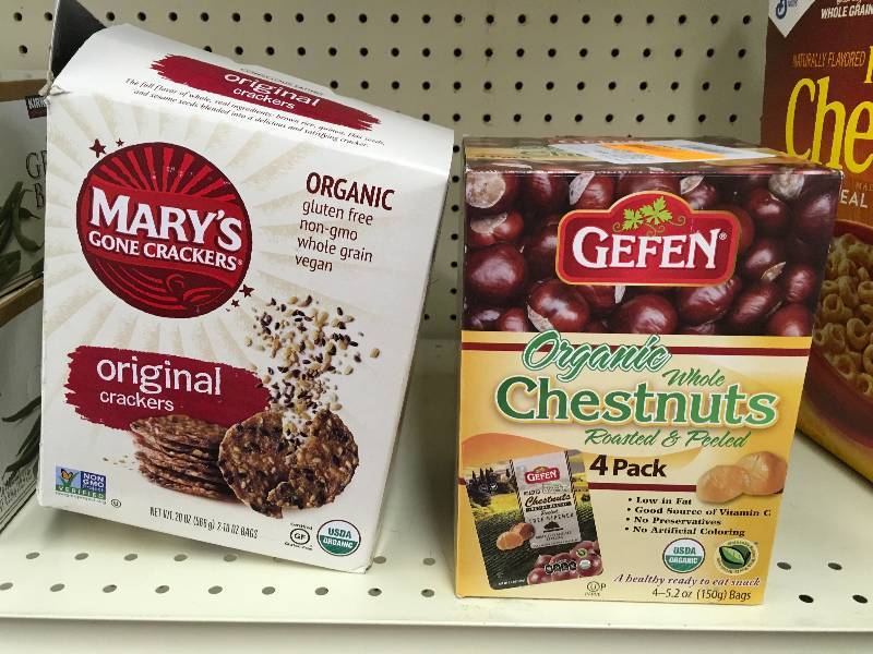 lot 46 image: MARYS ORG CRACKERS 20 OZ, RETAIL $7.99 AND ORGANIC CHESTNUTS 45.2OZ, RETAIL $5.79