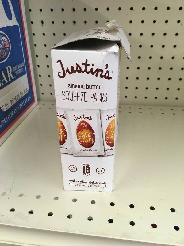 lot 54 image: Justins Almond Butter Squeeze Packs, Retail $12.79