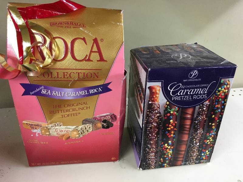lot 66 image: Roca Collection 3 Variety & Chocolate Caramel Pretzel Rods, Retail $22.58