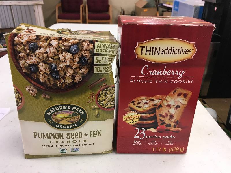 lot 67 image: Thin Addictives Cranberry Almond Thin Cookies & Organic Pumkin Seed Flax Granola, Retail $15.78