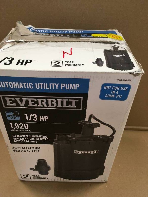 Everbilt 13 HP Automatic Utility Pump open box like new