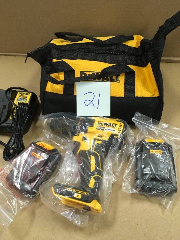 Dewalt 20-Volt MAX Lithium-Ion Cordless Brushless Compact Drill Driver with (2) Batteries 1.3Ah, Charger and Bag