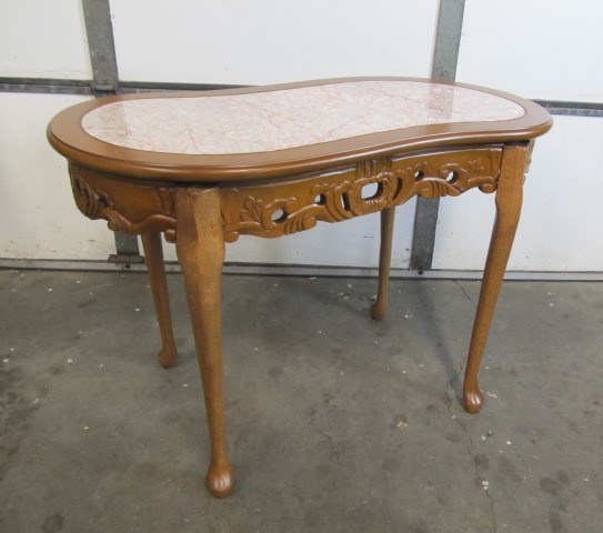 lot 36 image: Vintage Marble Top Kidney Shaped Parlor Table