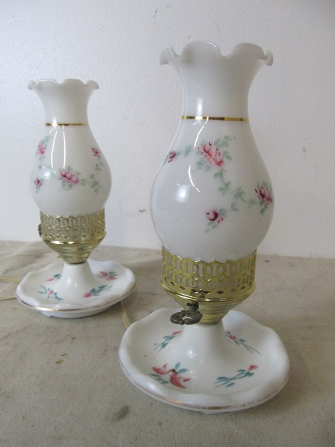 lot 43 image: Pair of Vintage Glass Boudoir Electrified Oil Lamps
