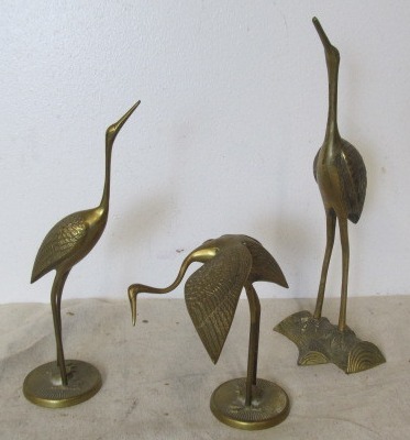 lot 119 image: Vintage Mid Century Solid Brass Crane Statues