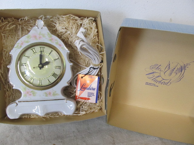 lot 123 image: Vintage Signed NEW IN BOX Lanshire Porcelain Clock 