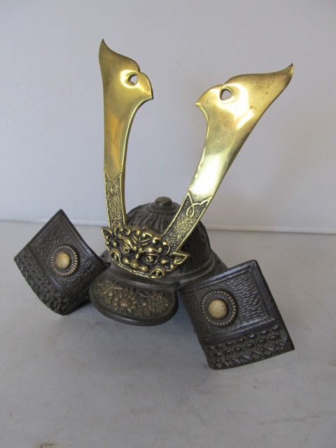 lot 131 image: Vintage Solid BrassBronze Chinese Display Helmet