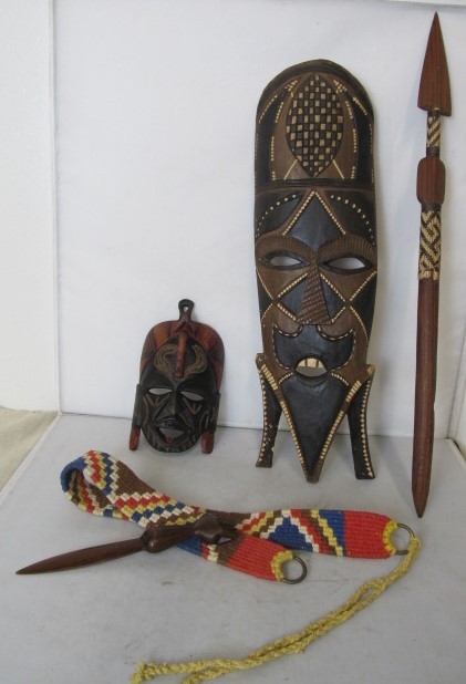lot 133 image: Lot of Carved Wood Tribal Masks etc