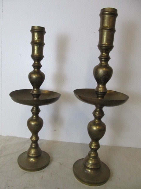 lot 136 image: LARGE Vintage Solid Brass Candle Stands