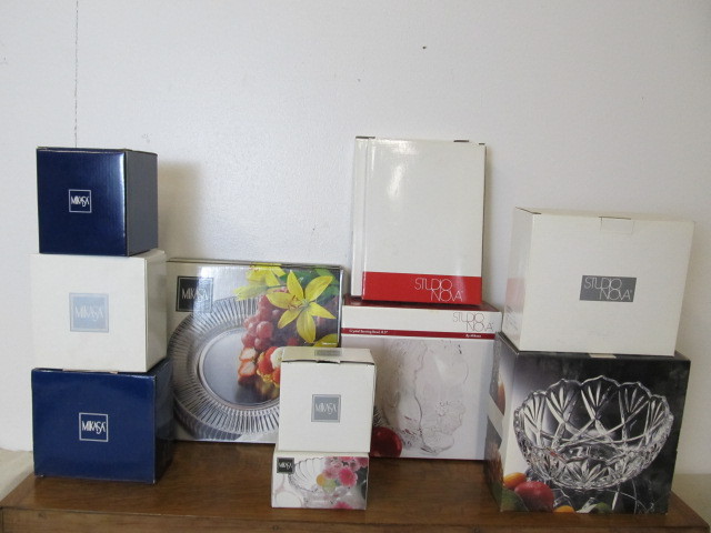 lot 87 image: Large Lot of MINT IN BOX Mikasa Crystal Items etc.