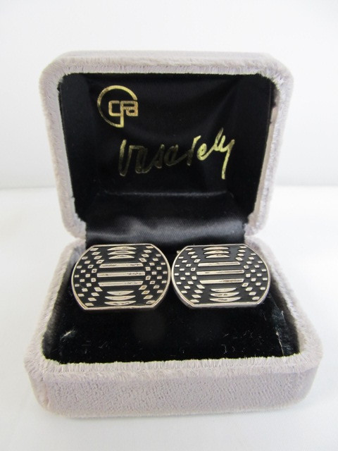 lot 3 image: Original Signed VICTOR VASARELY Sterling Silver Limited Edition Cufflinks