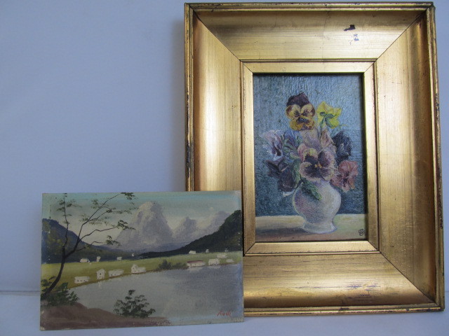 lot 8 image: 2 Antique Signed Miniature Original Oil Paintings