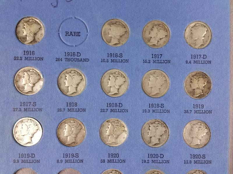 lot 6 image: Mercury Silver Dime Collection in Whitman Folder
