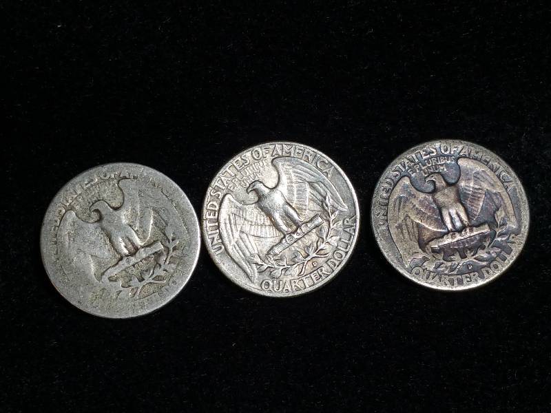 lot 85 image: (3) Washington 90% Silver Quarters