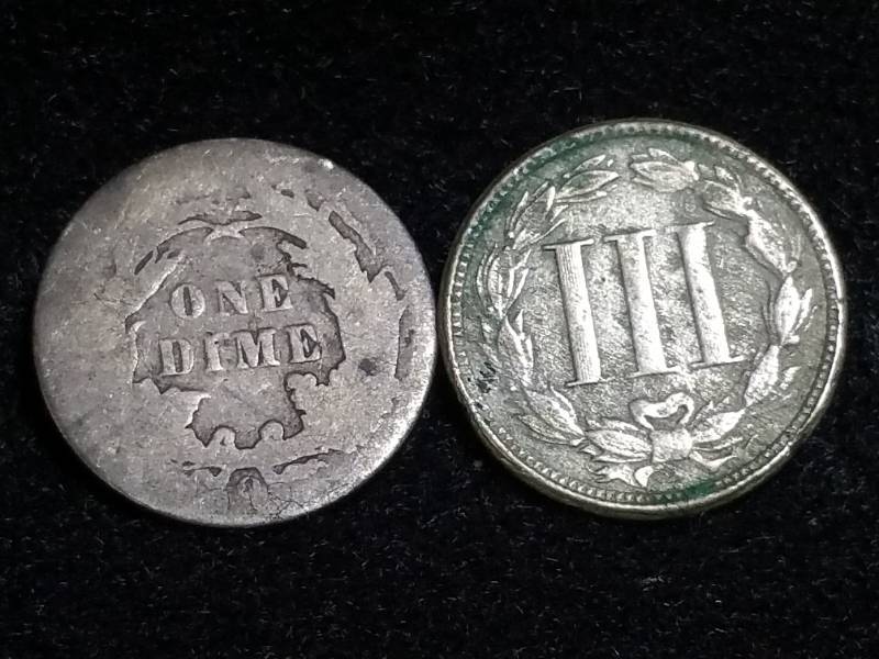 lot 89 image: 1865 Nickel Three Cent & 1891 O Seated Liberty Silver Dime