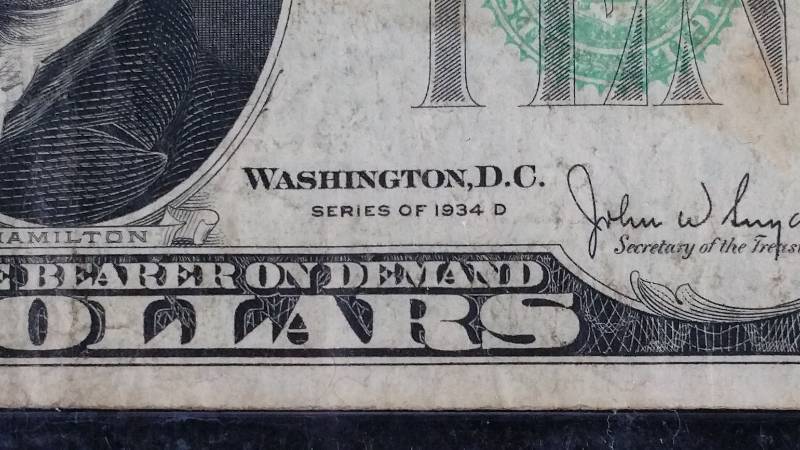 lot 103 image: 1934 D $10 Chicago Note