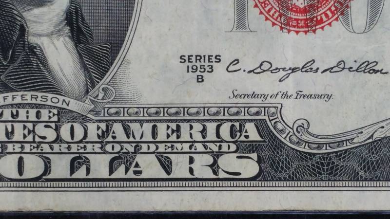 lot 104 image: 1953 B $2 Red Seal Note