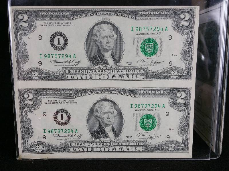 lot 109 image: Uncut 1976 $2 Notes in Informational Display